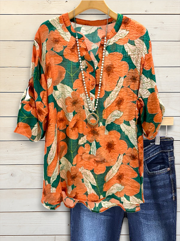 Tangerine Bloom Casual Blouse