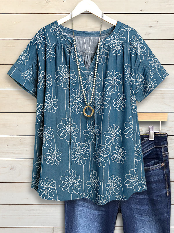 Daisy Line Floral Blouse