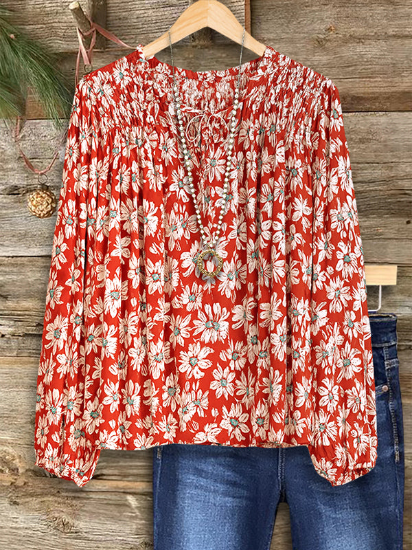 Rustic Daisy Smocked Top