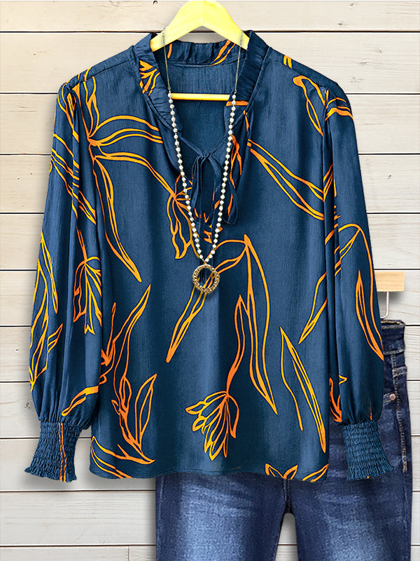 Midnight Lily Tie-Neck Blouse