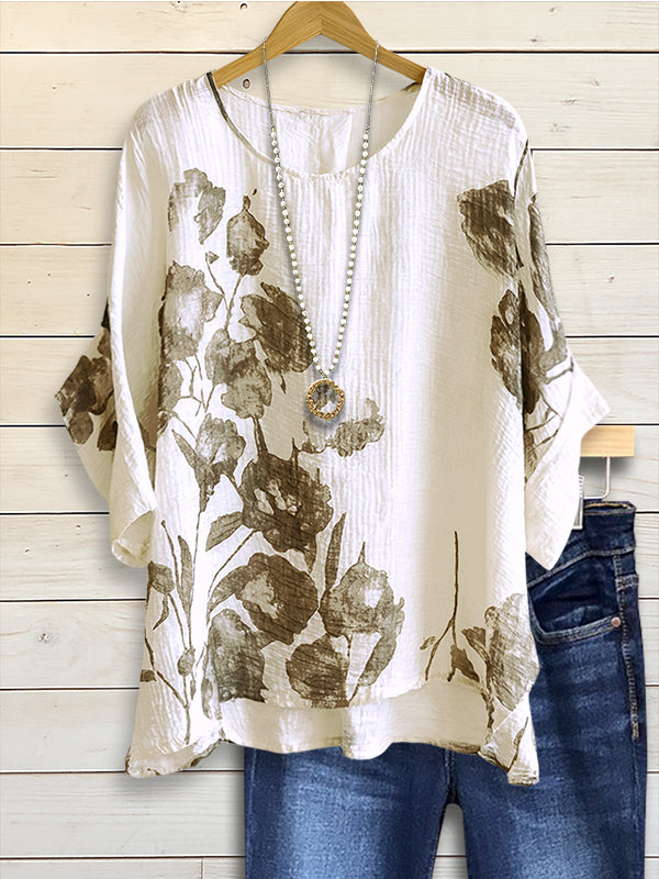 Meadow Sepia Gauze Floral Blouse