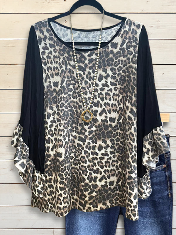 Wildside Leopard Ruffle-Sleeve Top