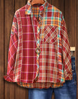 Rust Patchwork Plaid Button-Up Shirt