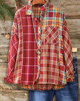 Rust Patchwork Plaid Button-Up Shirt