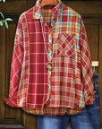 Rust Patchwork Plaid Button-Up Shirt