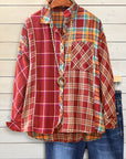 Rust Patchwork Plaid Button-Up Shirt