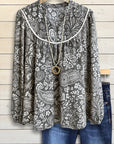 Retro Paisley Puff Sleeve Blouse
