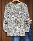 Black And White Leopard Print Puff Sleeve Blouse