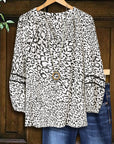 Black And White Leopard Print Puff Sleeve Blouse