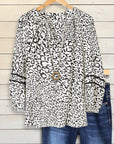 Black And White Leopard Print Puff Sleeve Blouse
