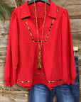 Fiery Glamor Leopard Print Patchwork Blouse