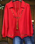 Fiery Glamor Leopard Print Patchwork Blouse