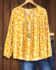 Golden Blossom V-Neck Blouse