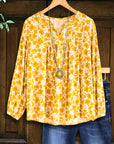 Golden Blossom V-Neck Blouse
