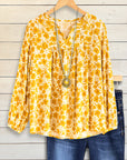 Golden Blossom V-Neck Blouse