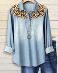 Leopard Patch Denim Collared Shirt