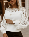 Ivory Lace Puff Sleeve Sweater