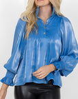Skyshine Satin Puff Sleeve Blouse