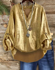 Gold Lantern Sleeve Casual Blouse