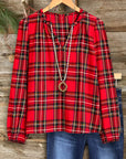 Retro Plaid V-Neck Blouse