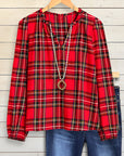 Retro Plaid V-Neck Blouse