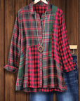 Retro Red Plaid Patchwork Shirt