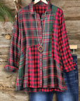 Retro Red Plaid Patchwork Shirt
