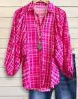 Bright Plaid Puff Sleeve Blouse