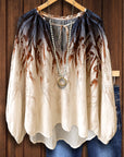 Boho Ombre Peasant Blouse with Tie-Neck