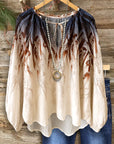 Boho Ombre Peasant Blouse with Tie-Neck