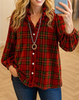 Velvet Ruffled Collar Plaid Blouse