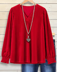 Solid Color Velvet V-Neck Casual Top