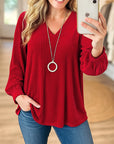 Solid Color Velvet V-Neck Casual Top