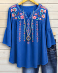 Floral Embroidered Ruffle Sleeve Blouse