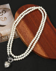 Classic Double-Strand Pearl Heart Necklace