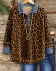 Leopard Print Denim Patchwork Top