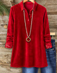 Red Velvet Sequin Patchwork Blouse