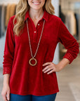 Red Velvet Sequin Patchwork Blouse