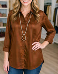 Mocha Satin Stripe Blouse