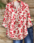 Cranberry Leaf Print Blouse