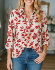 Cranberry Leaf Print Blouse