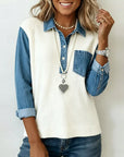 Denim-Trimmed Casual Top