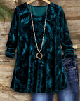 Elegant Leaf Velvet Blouse