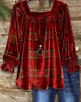 Velvet Holiday Plaid Peasant Blouse