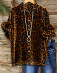 Leopard-Print Velvet Ruffled Blouse