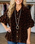 Leopard-Print Velvet Ruffled Blouse