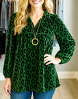 Emerald Velvet Leopard V-Neck Blouse