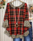 Plaid & Leopard Ruffle Blouse