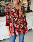 Autumn Bloom Velvet V-Neck Top