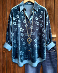 Blue Floral Velvet Blouse